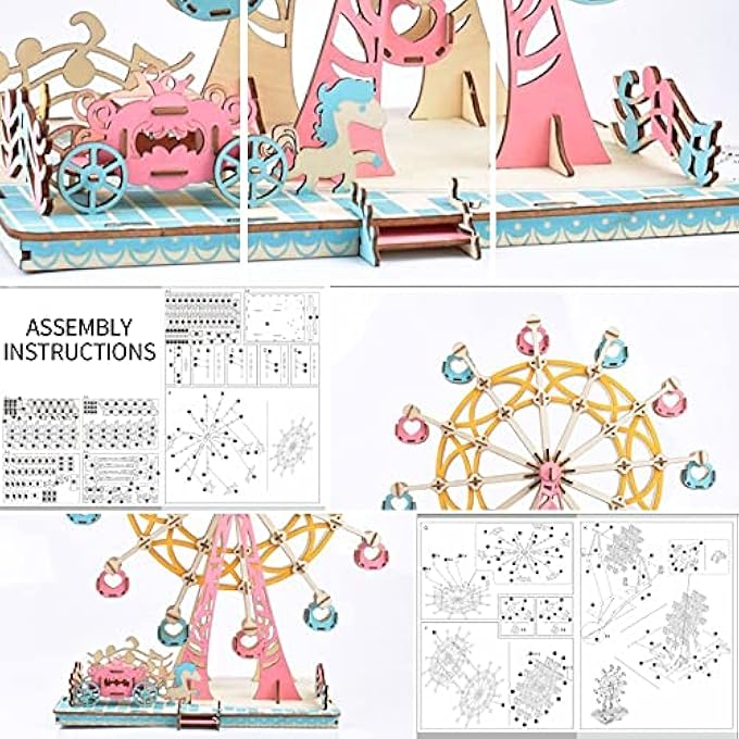 3D WOODEN FERRIS WHEEL BUILDING KIT WOODEN PUZZLE WOODEN FOR BIRTHDAY PRESENT - Image 3